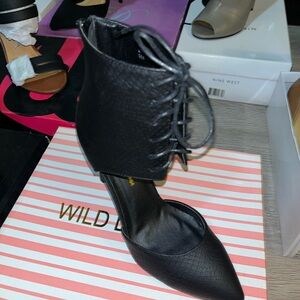 Wild Diva Black Lace-Up Ankle Boots